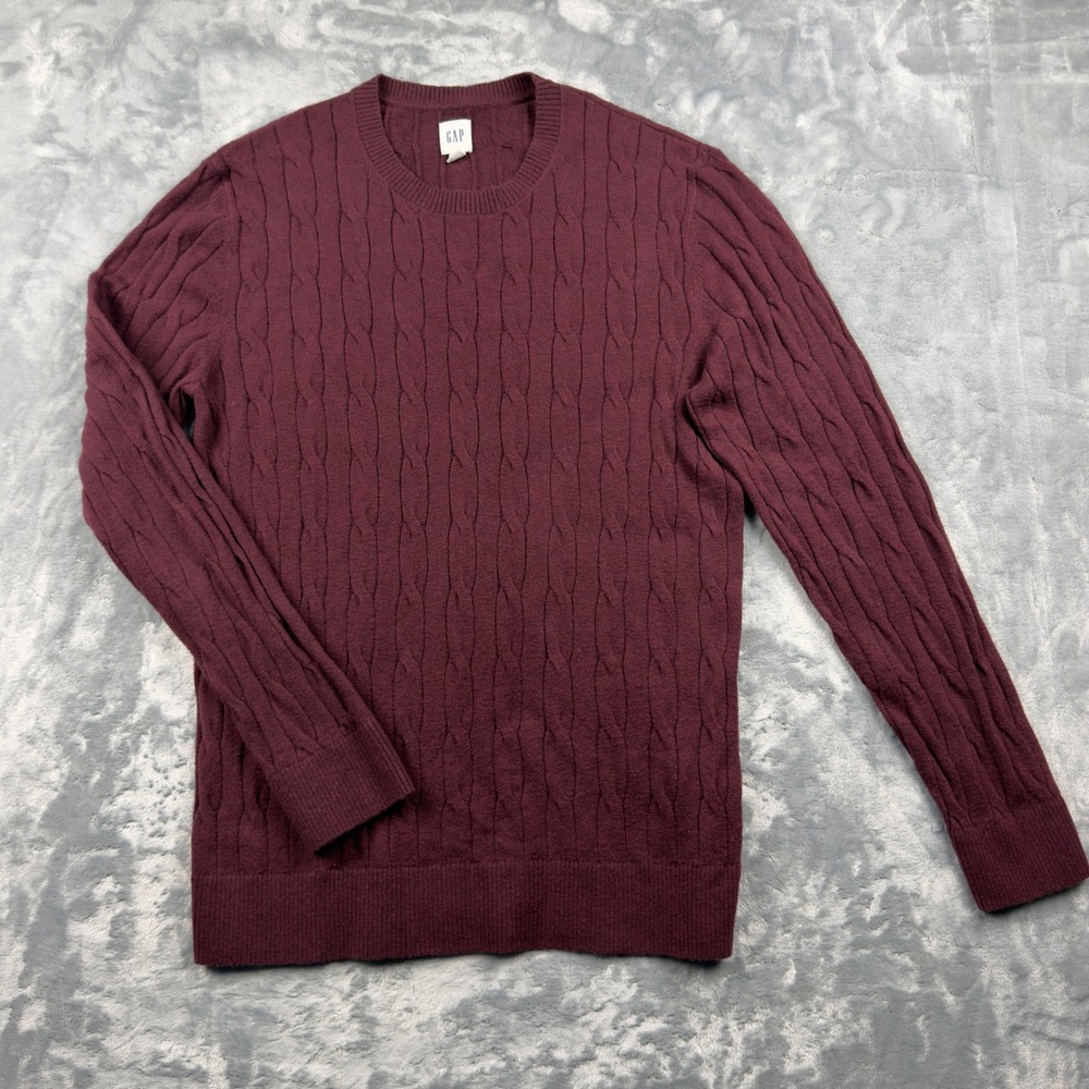 Gap Mens Cable Knit Sweater Burgundy Maroon Crewneck Pullover Size M